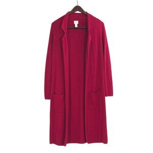 Chico's Womens Open Front Long Line Cardigan Size 4 Cotton Red Casual Pockets